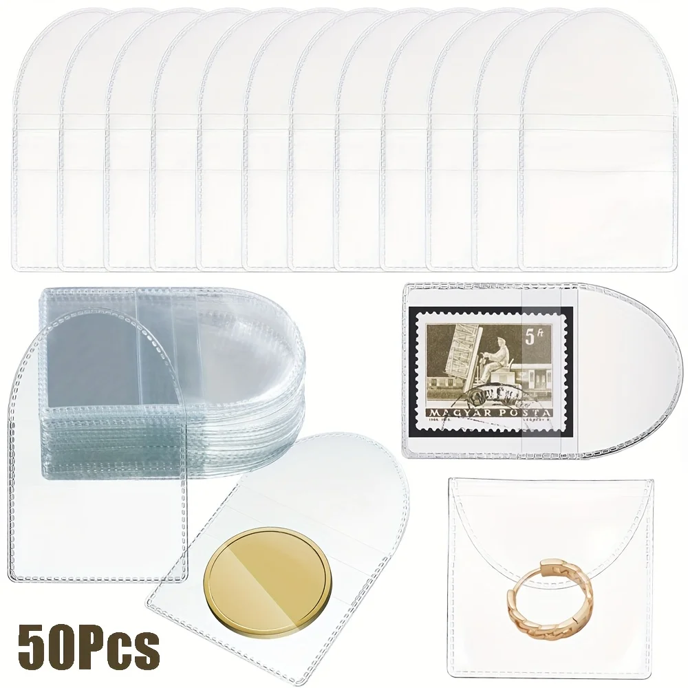 50PCS Single Pocket Coin Sleeves Clear Plastic Coin Holders Individual PVC Coin Protectors Small Pouches for Jewelry Small Items