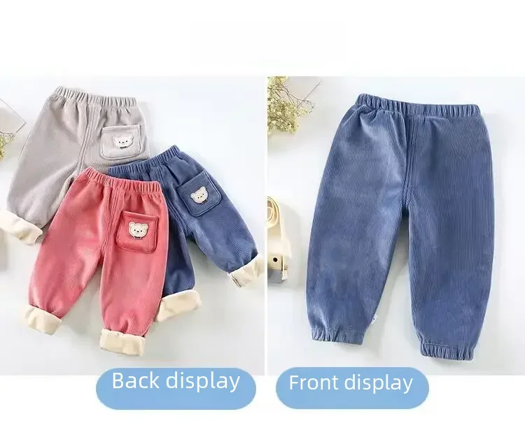 Kinder-Herbst- und Winterhosen, warme, dicke Haremshosen mit einem niedlichen Bärenmuster, bequeme Freizeithosen für Kleinkinder, Jungen und Mädchen. – Detail 11