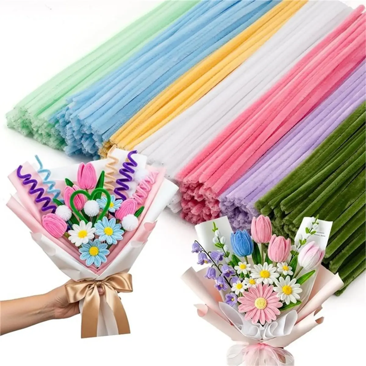 11·11COUPON 700PCS Pipe Cleaners Flower Kit , 7 Colors Pipe Cleaners Flowers Kit Macaron Pastel Pipe Cleaner for Art Projects view 4