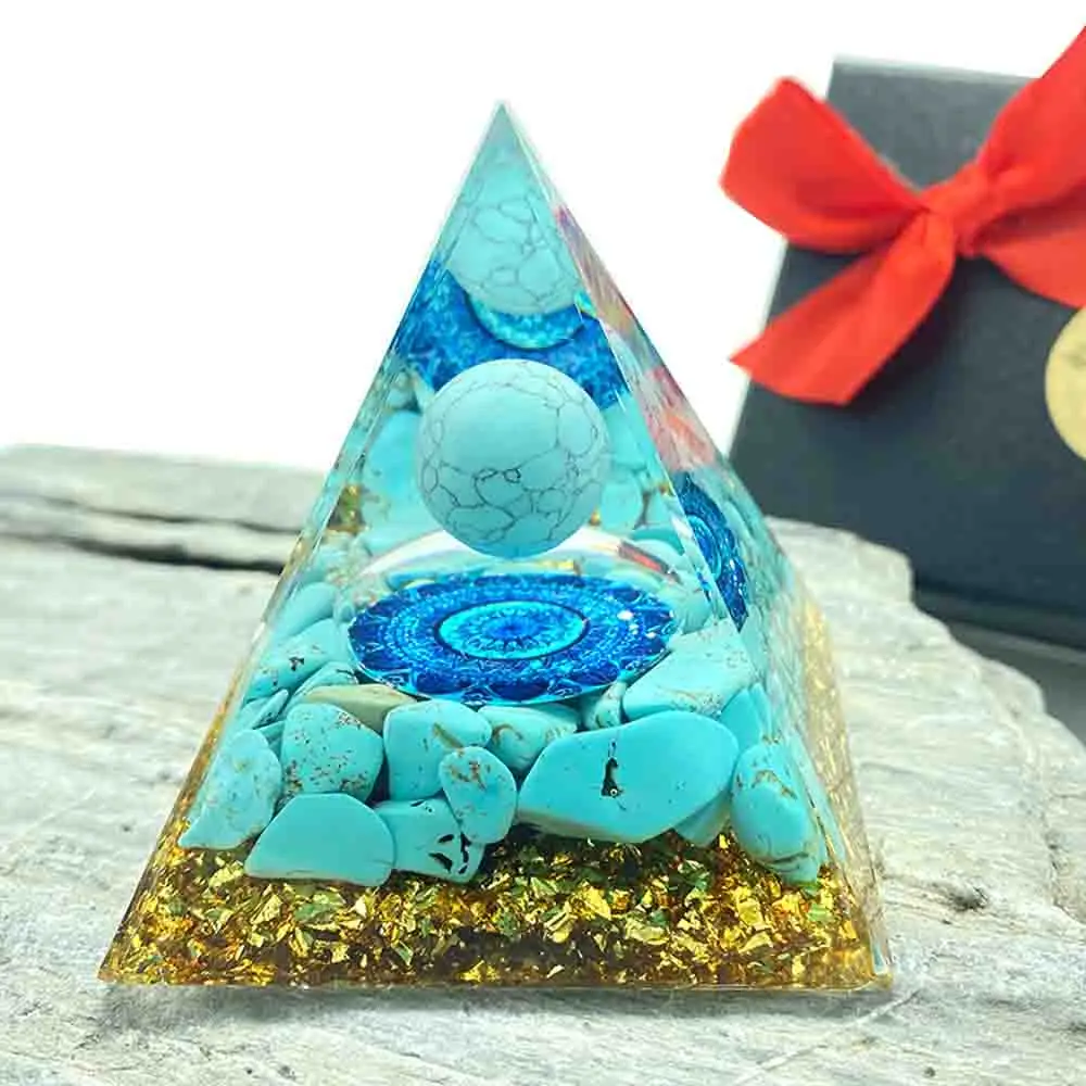 Orgone Pyramid Turquoise Ball Healing Crystal Energy Orgonite Pyramide Emf Protection Meditation Tool Yoga Quartz Crafts