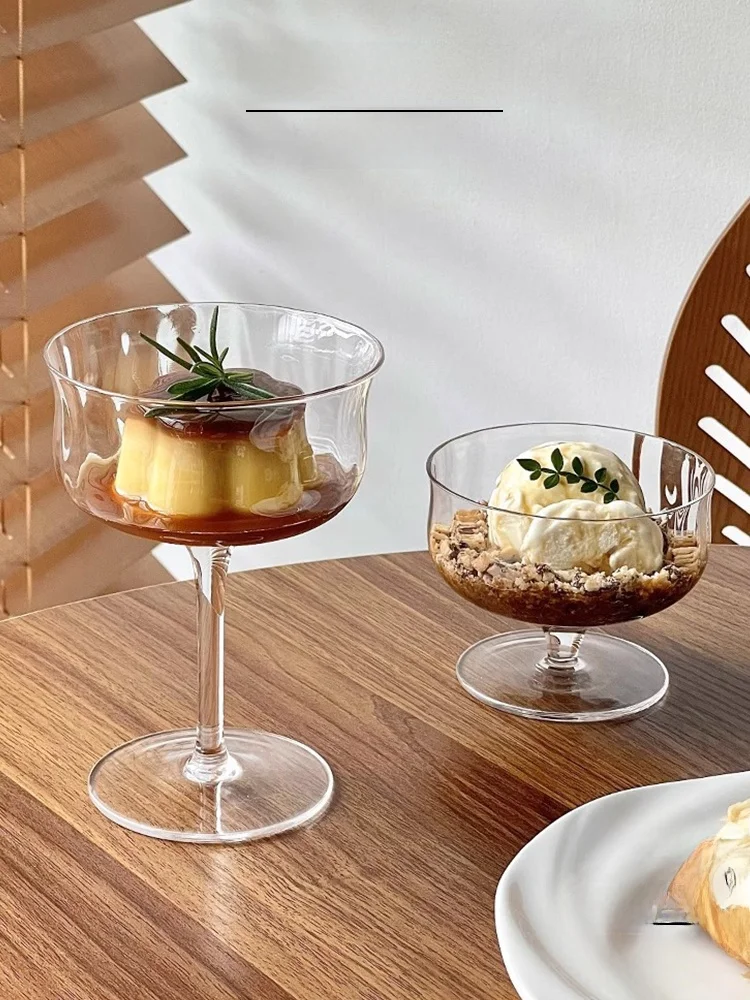 Nordic Transparent Glass Cup with Golden Rim High Footed Creative Dessert Wine Cup Handmade European Style Crystal Cocktail G...