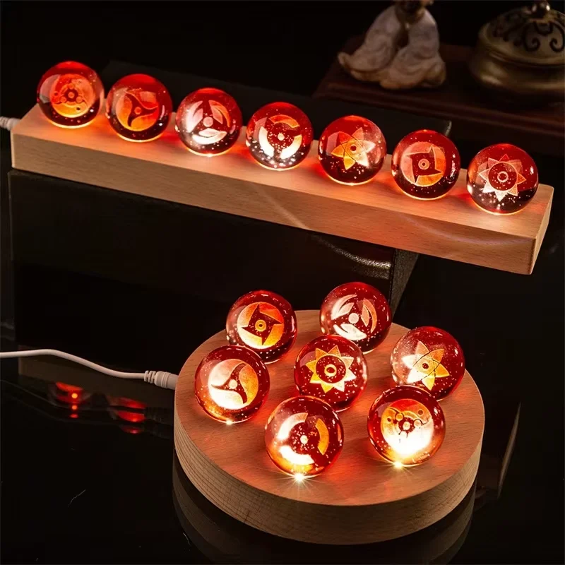 Genshin Anime Sasukes Sharingans 크리스탈 볼 Led 베이스 USB 7pcs 야간 조명 분위기 조명 데스크탑 장식 장식 조명