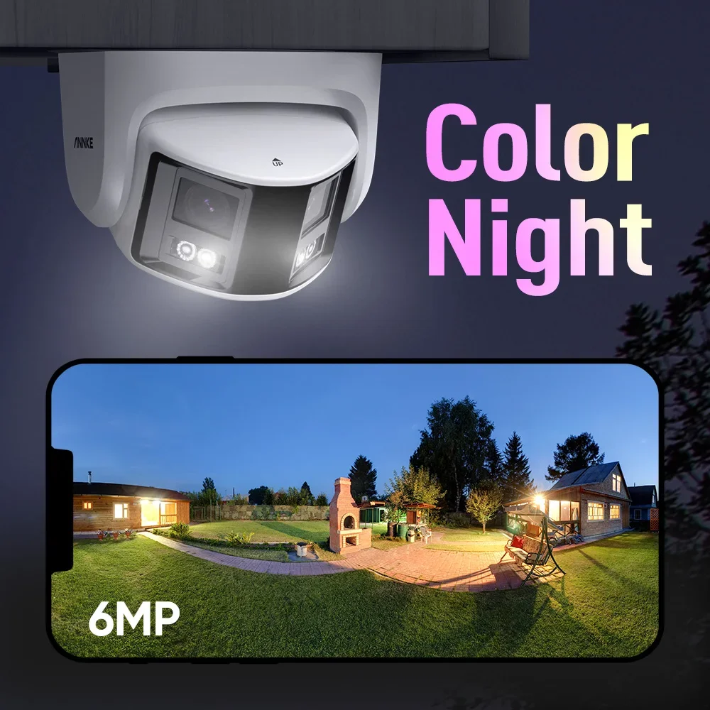 ANNKE Cámara de torreta de 6MP Lente dual Red panorámica 180 Cámara IP POE Compatible con audio bidireccional y noche colorida