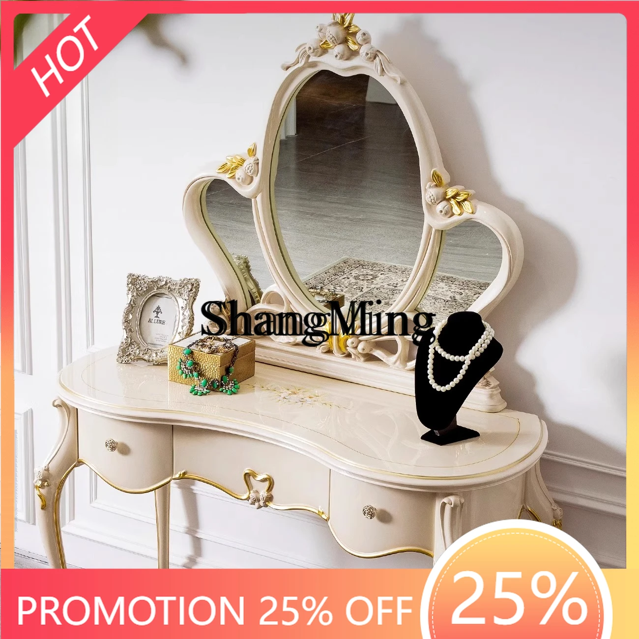 

FG Домашний комод Вилла Главная спальня Премиум столик для макияжа Туалетный столик из массива дерева Туалетное зеркало