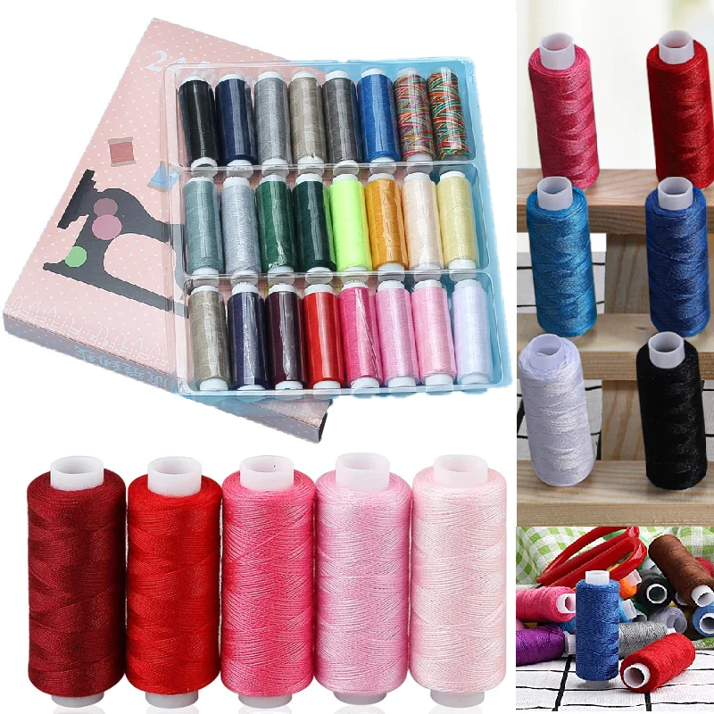 24Color Polyester Sewing Threads Prewound Bobbin Thread Plastic Embroidery Threads DIY Craft Sewing Machine 120Yards Per Spools