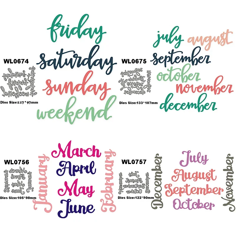 2025 New Arrival Art Month Weekend Words Metal Cutting Dies for Scrapbooking Greeting Card Making Script Letter Phrase Stencils