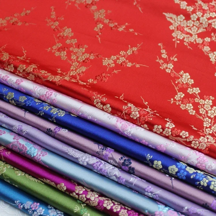 Jacquard Brocade Fabric By The Meter for Clothing Cheongsam Diy Sewing Plum Blossom Decorative Rayon Silky Drape Soft Thin Cloth