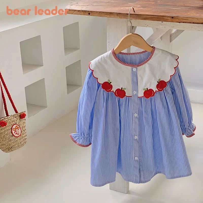 Bear Leader 2026 Children's Clothing Korean Version Blue Girls' Dress Spring and Autumn Long Sleeved Shirt Kids Dresses