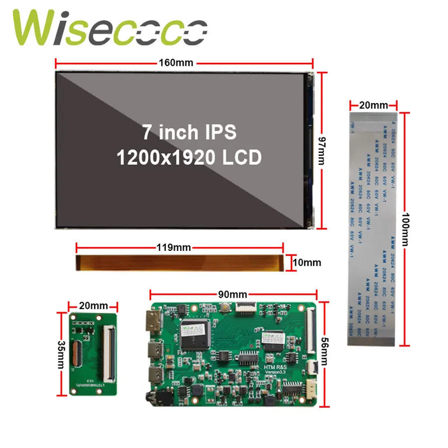 Imagem -05 - Wisecoco-tft Ips Lcd Display para Raspberry Pi4 Tela de Jogos tv Box Landscape Controller Board 1920x1200