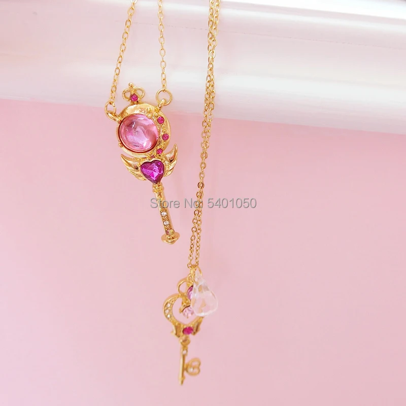 Anime Moon Loving Wand Crystal cosplay Pendant Necklace Girl accessories Cute props