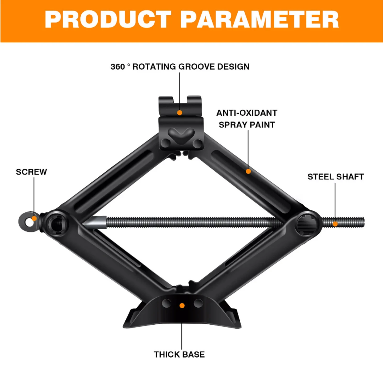 2 Ton (4409 lbs) Scissor Jack with Speed Handle – Heavy Duty Steel Tire Jack, 3.3″ to 15.2″ Lifting Range, Portable Emergency Car Kit for Tire Changing & Repair view 7