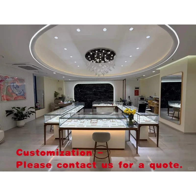 

custom.Glass Jewelry Island Display Stainless Steel Frame with Soft Close Door