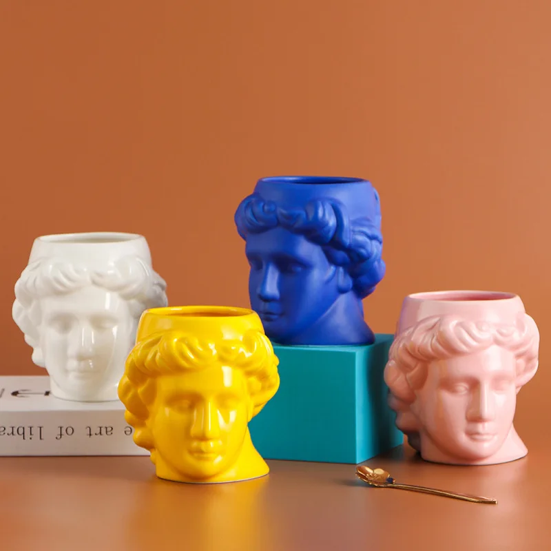 European Ceramic Portrait Decoration Mug Creative Human Head Shape Coffee Cup Afternoon Tea Flower Tea Cup Home Breakfast Mug