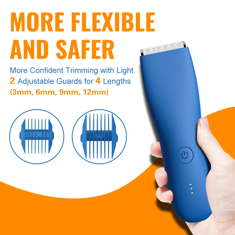 Multipurpose Body Groomer for Men with R-Shaped Blade, Gentle Pubic Hair Trimmer, IPX6 Waterproof, USB Rechargeable Lithium Batt