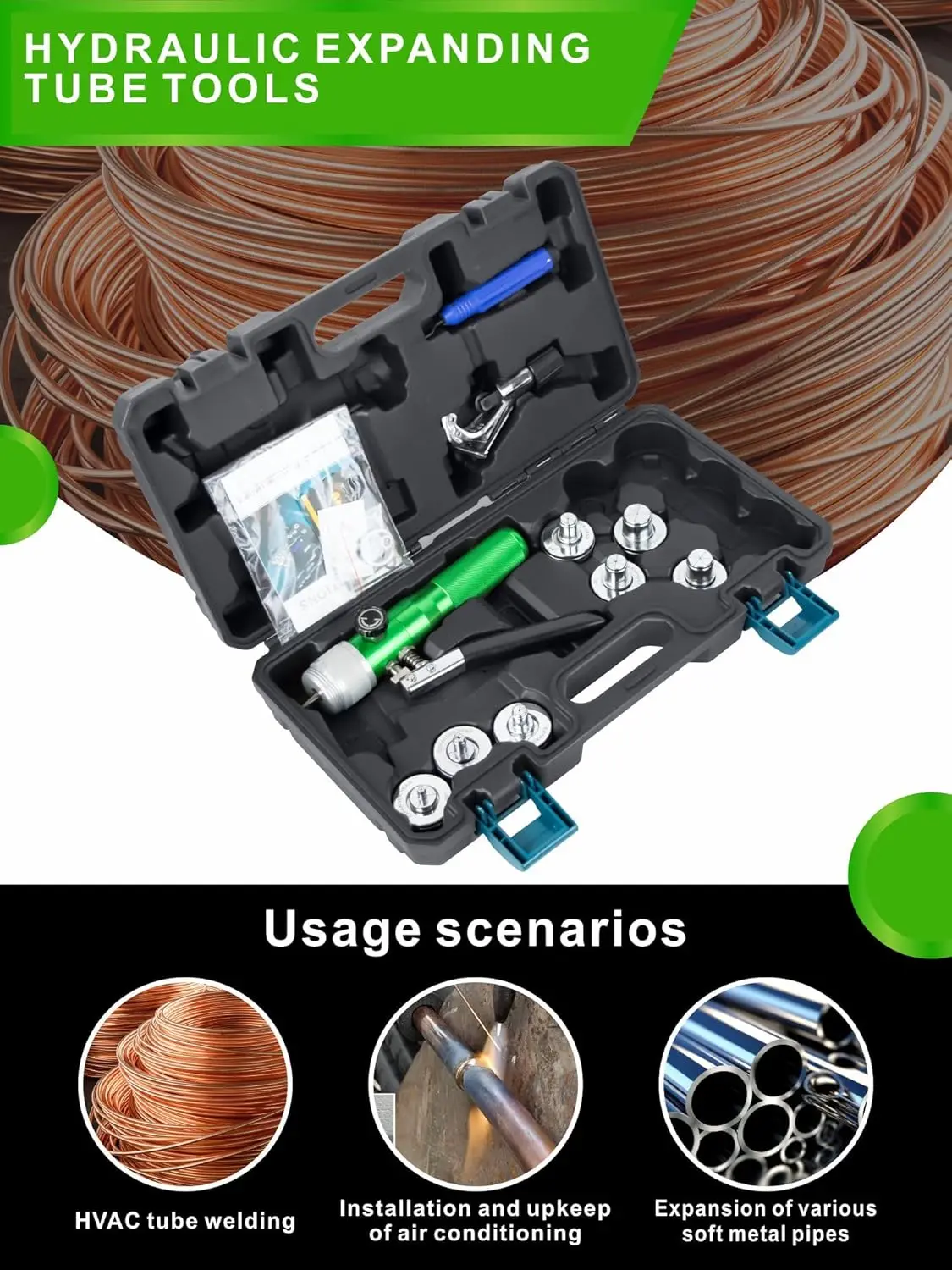 

HVAC Hydraulic SWAGING tool kit for copper tubing Expanding 3/8 inch to 1-1/8 inch (Expander(3/8" ~1-1/8"))