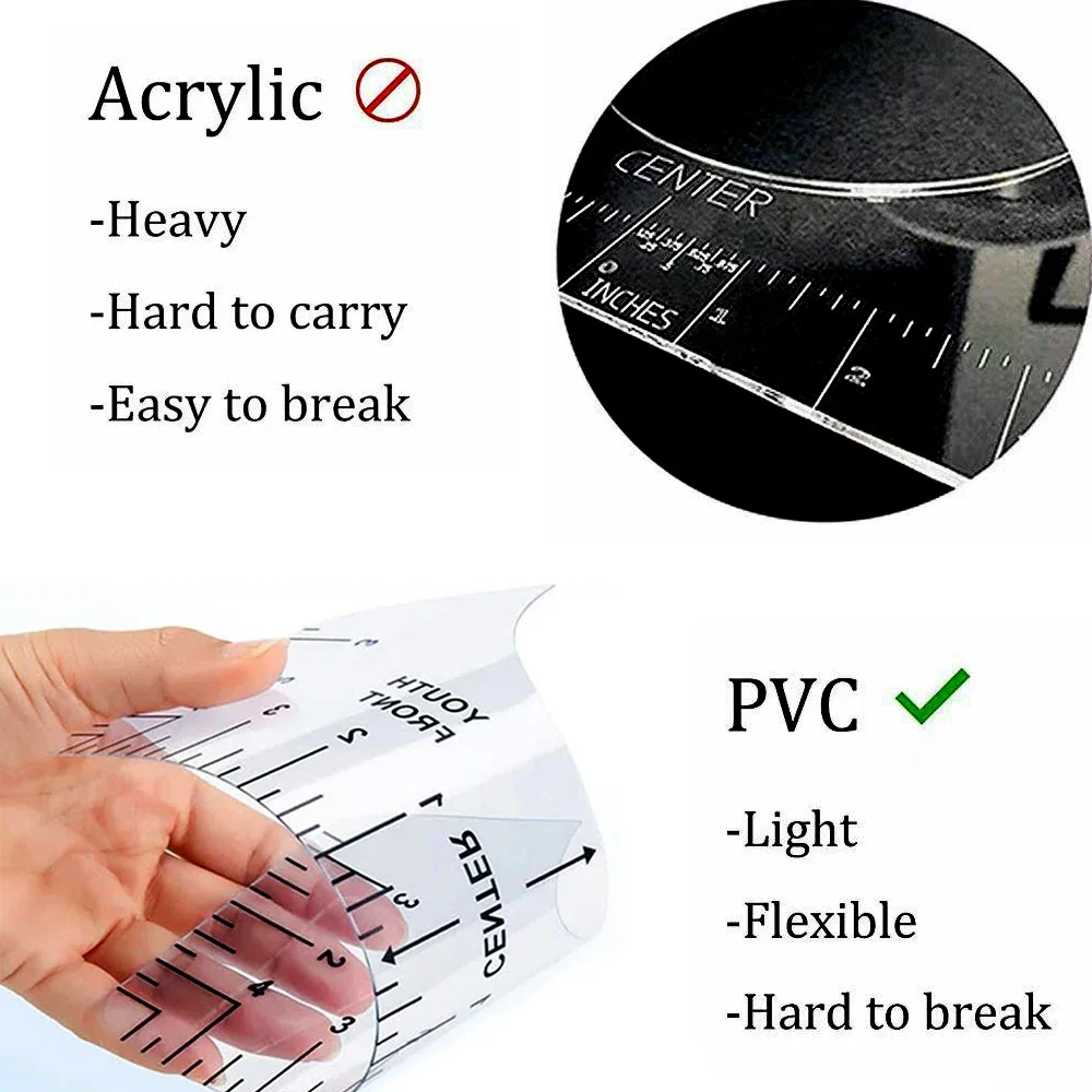 

Инструмент для измерения термопресса ПВХ DTF DTG Набор линеек для выравнивания винила с фетровым футляром Инструмент для центрирования X-линейки Круглая линейка с V-образным вырезом