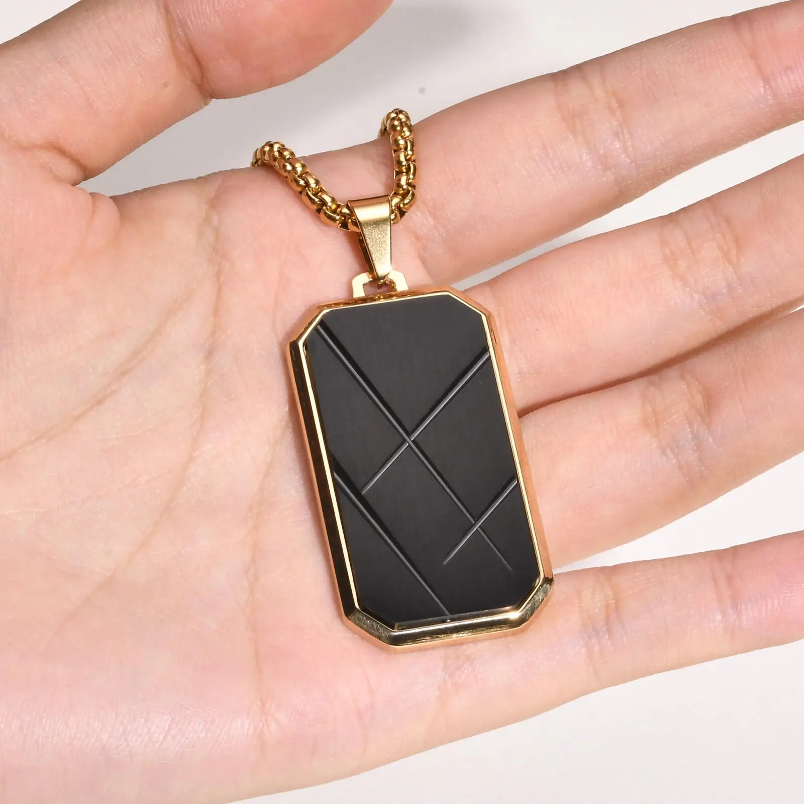 Stilvolle Erkennungsmarken-Halsketten für Männer und Jungen, Halskette mit quadratischem Anhänger aus Edelstahl, Punk-Schmuck, Vatergeschenke – Detail 7