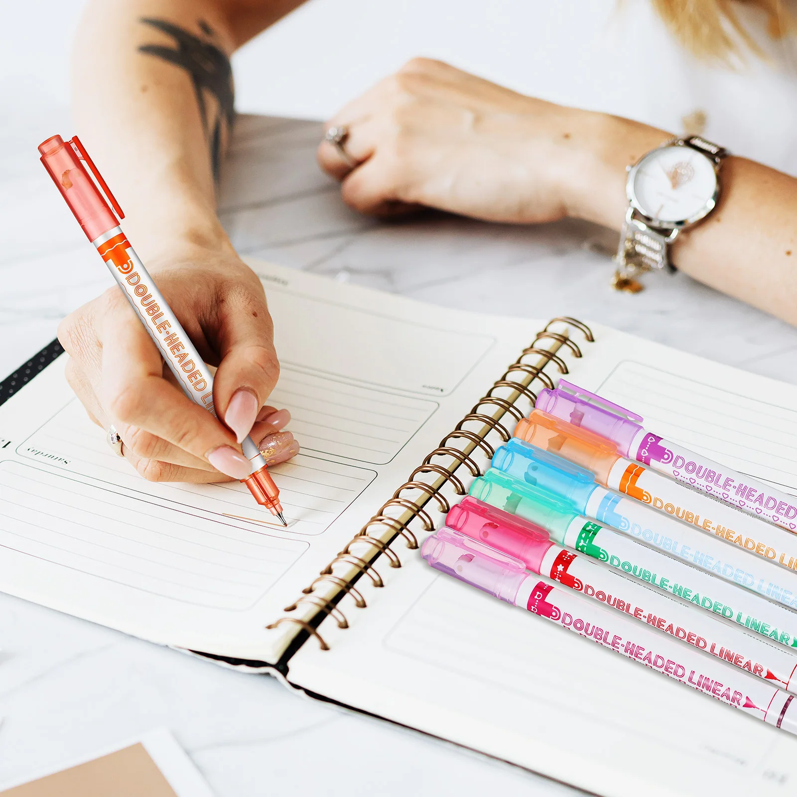 Stylos fluorescents à double pointe, surligneurs à motif de courbe, marqueurs à pointe Fine pour l'école et le bureau, planificateur de dessin, 24 pièces