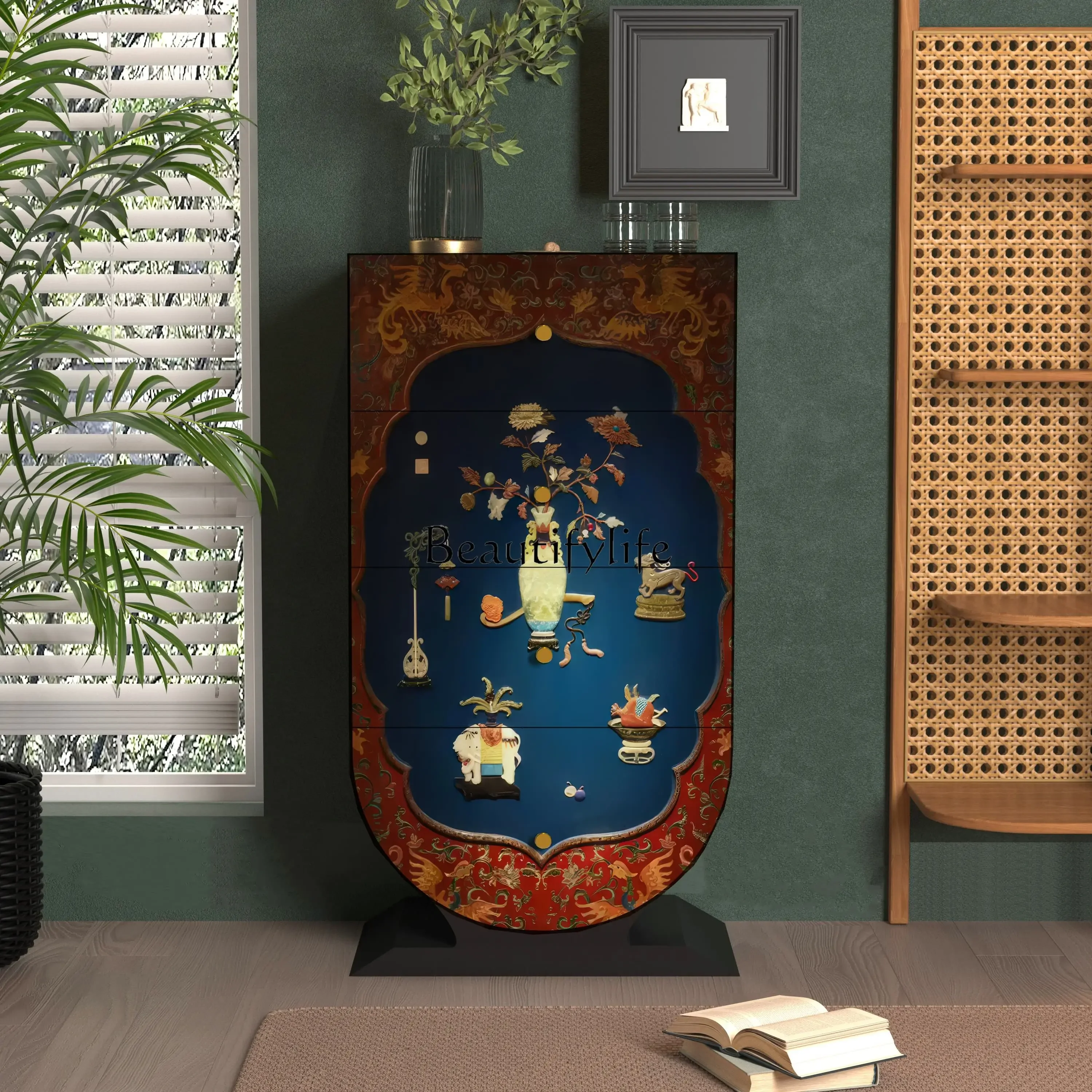 

1French medieval solid wood four-chest cabinet household decorative cabinet living room multi-functional locker