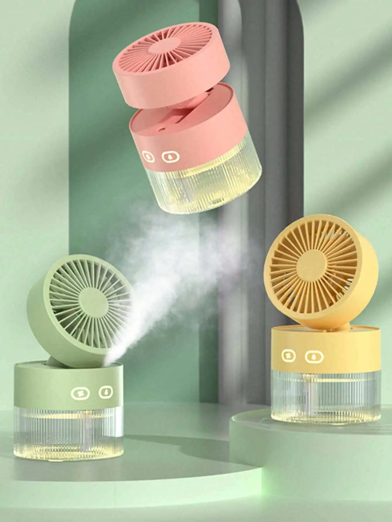 Mini Cooling Fan With Mist, Air Conditioning And Humidification  For Desktop, Office, Quiet And Portable