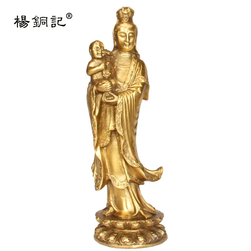 statue of a , decorative craft item. Bronze Guanyin with a baby child