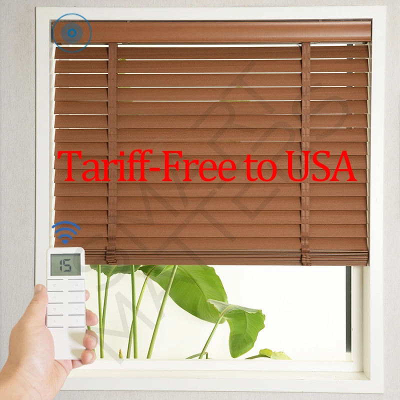 

SmartMatters Real Wooden Blinds, Motorized Wooden Shades, Horizontal Venetian Blinds Cordless for Windows, Compatible with Alexa