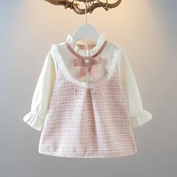 Children's clothing Dress Girls' Pink Bow Light luxury ftyle Fragrance Fashion dress1-6 Year old Girls' Spring And autumn Dress