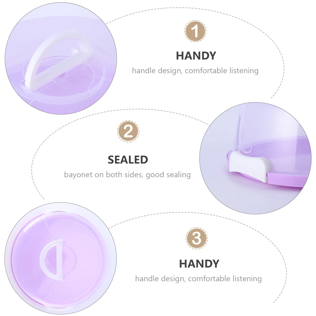 

1pc Plastic Cake Box 10 Inch Round Purple Sealed Food Container Snap Locks Hygienic Material For Fruit Vegetable