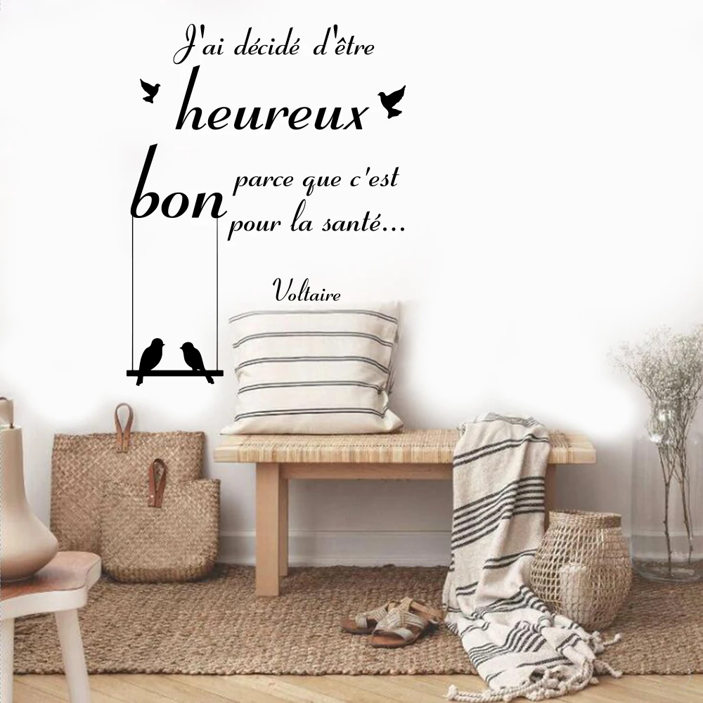 French Inspirational Quote Wall Sticker Bedroom Playroom Decided To Be Happy Because It's Good for My Health Family Wall Decal