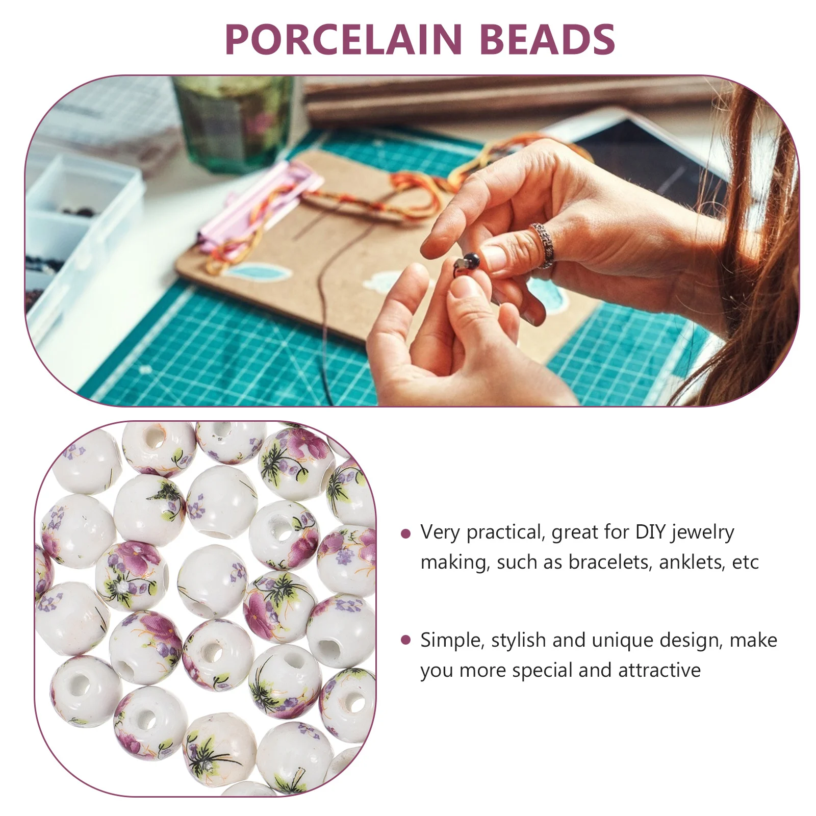 

100Pcs Loose Beads for Jewelry Making DIY Craft Projects Ceramic Porcelain Round Ball Beads Smooth Easy to Use Holes