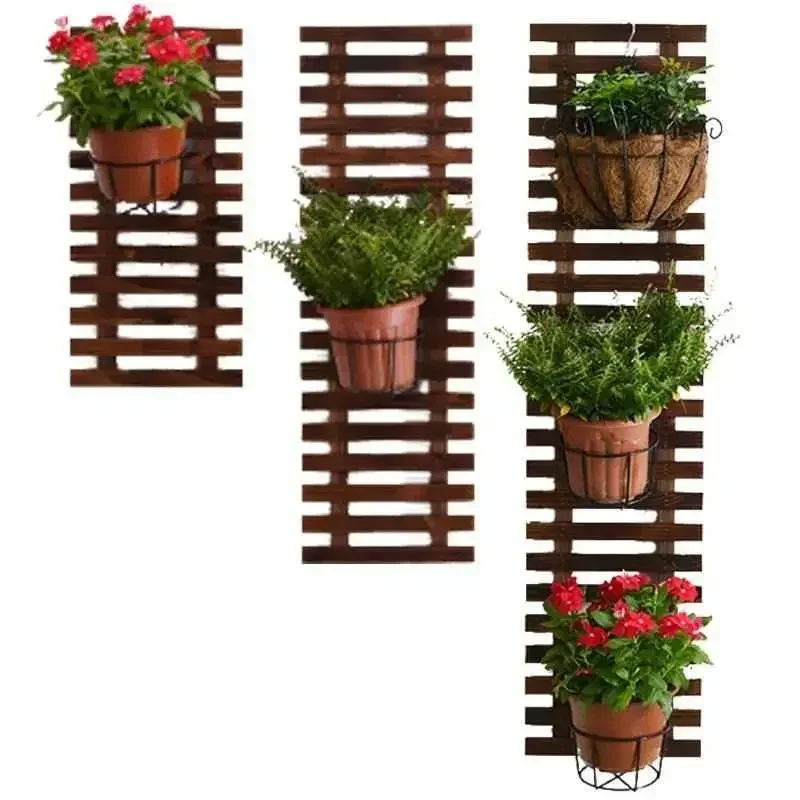 

Anticorrosive wood grid wall flower stand balcony wall hanging green dill wall hanging plant stand solid wood hanging walls