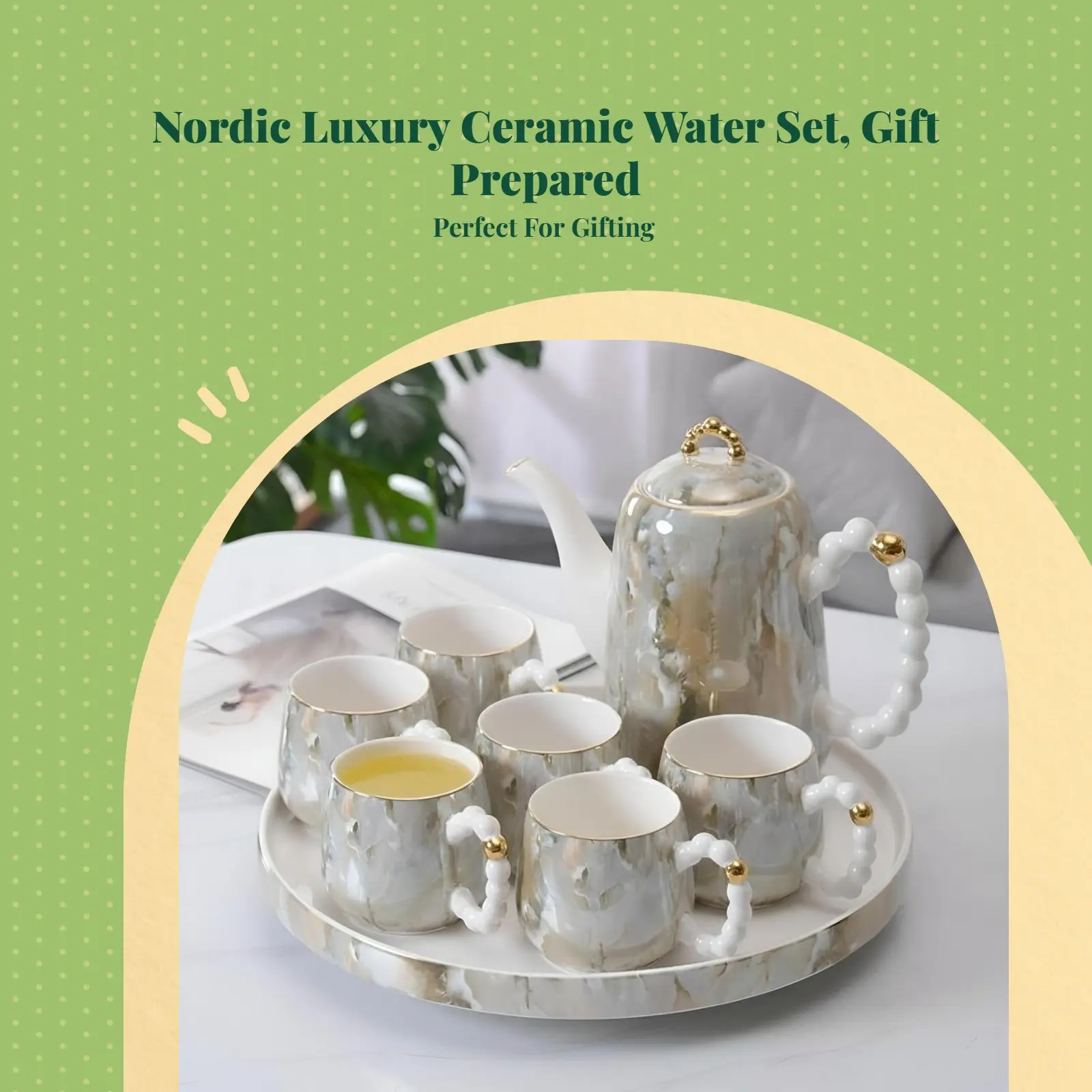 Porcelain Tea Set Luxury Ceramic Teapot and Cups Gift view 3