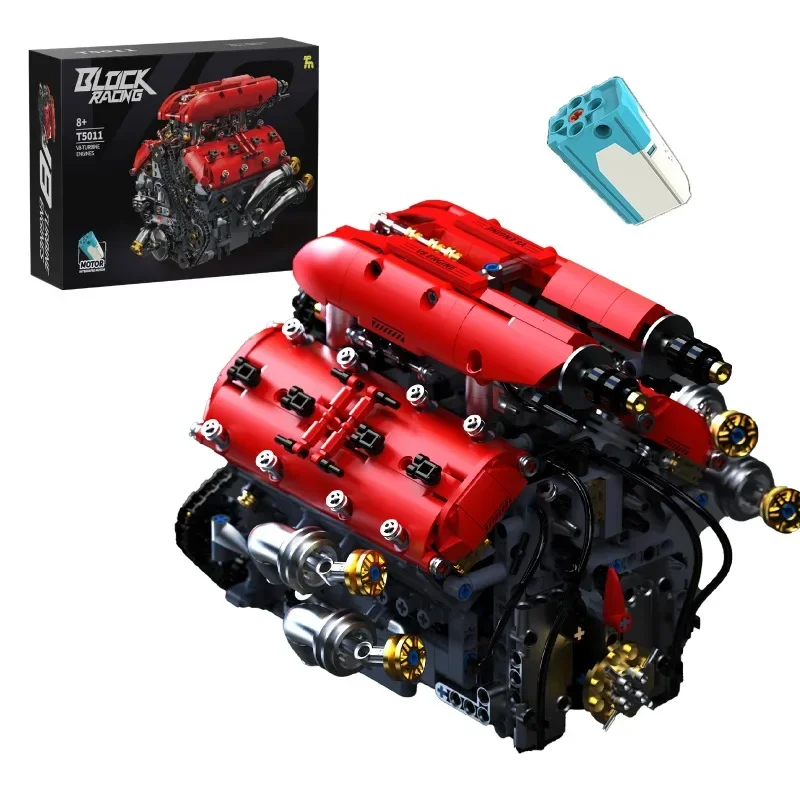

T5011 1370 шт. V8 турбодвигатель модель строительные блоки комплект электромоторизованный спортивный автомобиль сборка кирпич для подростков взрослых DIY проект