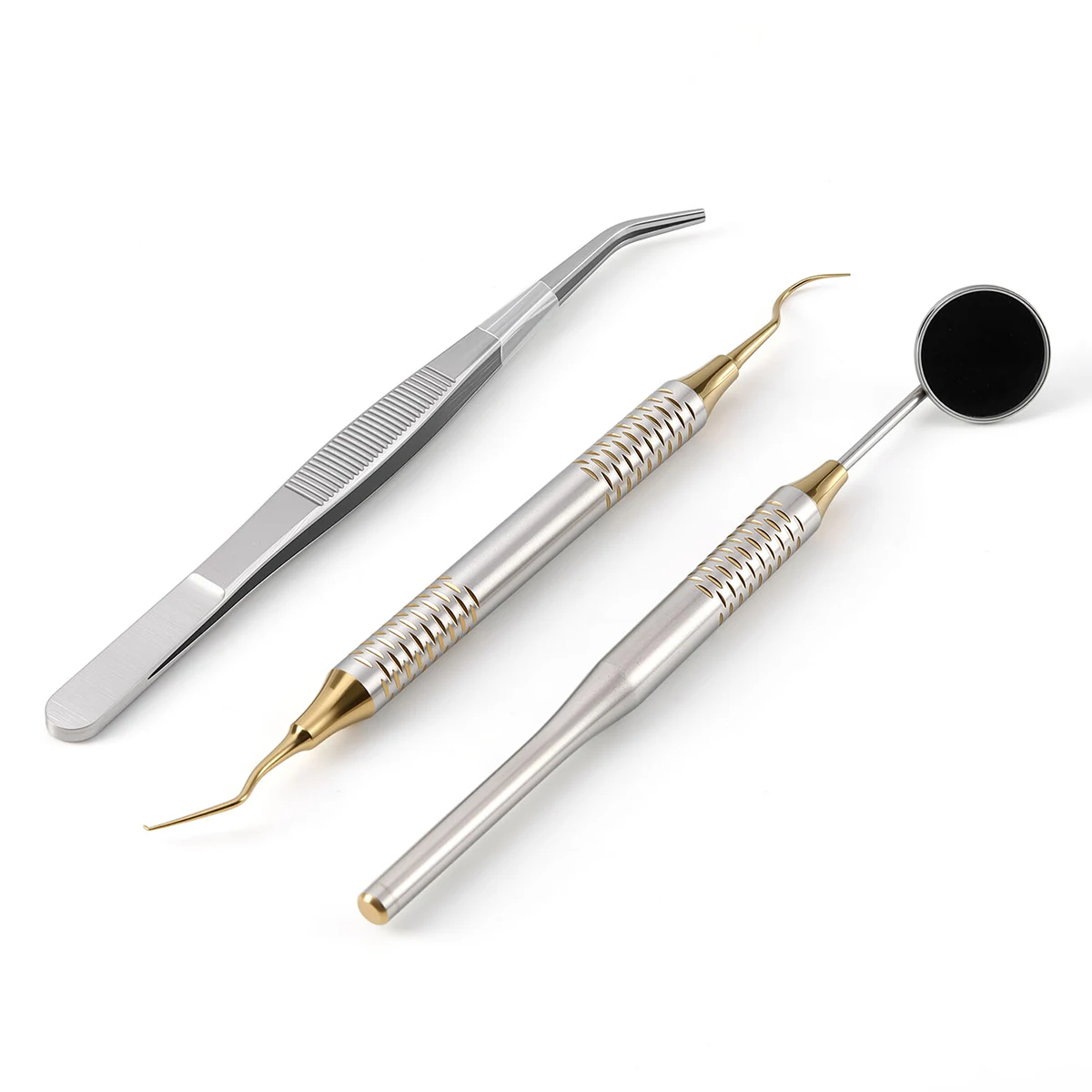3-teiliges Set AZDENT Dental-Mundreinigungswerkzeug Zahnschaber Mundspiegel Pinzette Sondenspatel Edelstahl Zahnarztinstrument – Detail 10