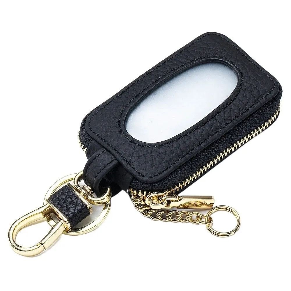 กระเป๋ากุญแจรถอเนกประสงค์พร้อมที่ใส่พวงกุญแจซิปความจุขนาดใหญ่กระเป๋าสตางค์หนังแท้บ้าน