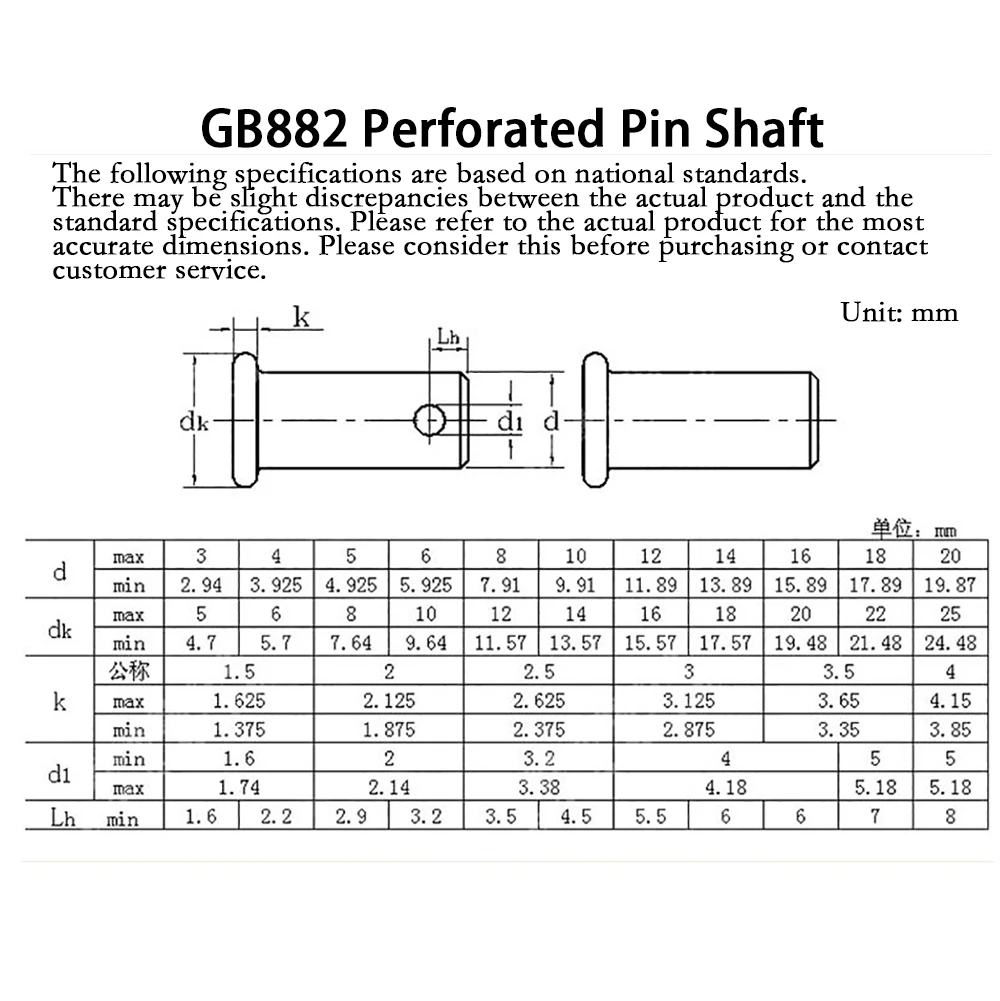 Carbon Steel with Hole Pin Shaft Cotter Pin Set Flat Head Cylindrical Pin Plug Pin Positioning Pin M5 M6 M8~M14 GB882