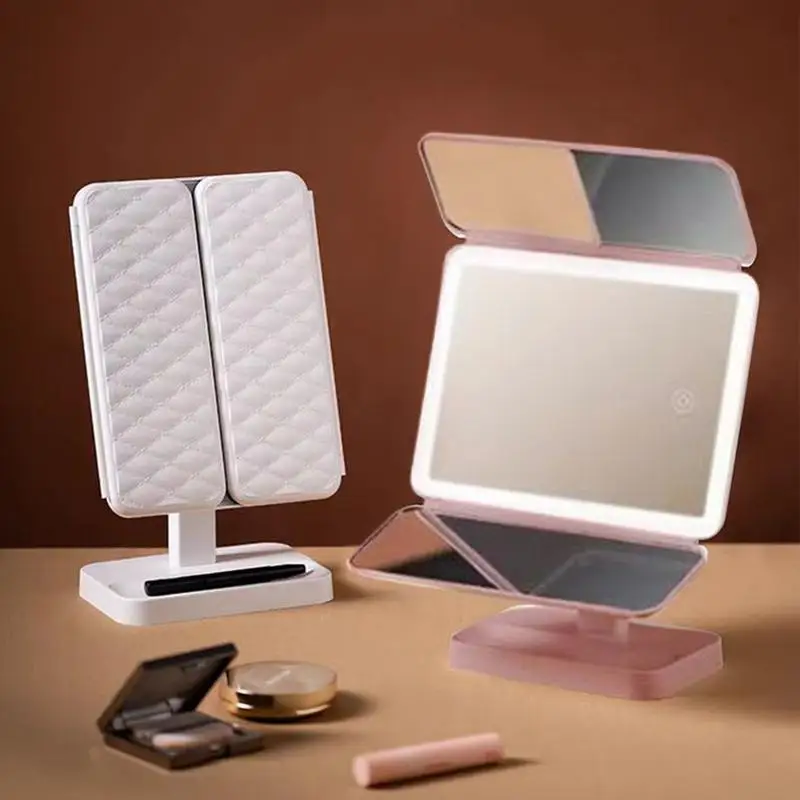 portable Three-stage 180 Rotation Table Mirrors Makeup Mirrors with LED Lights 3-color tunable LED lighting With magnification