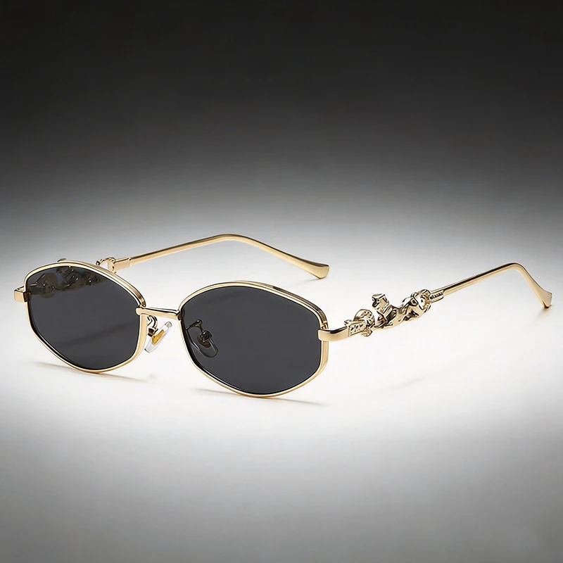 

2026 Polygon Luxury Sunglasses for Women Metal Frame Fashion Designer Sun Glasses Leopard Decor Hinge Style Travel Eyewear