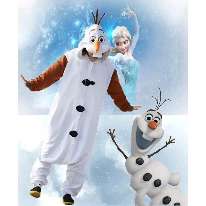 

♥2026 Halloween Costume Cosplay New Frozen Olaf Snowman Pajamas Adult Jumpsuit Party Dress Fleece Cartoon Sleepwear Gift ★★★