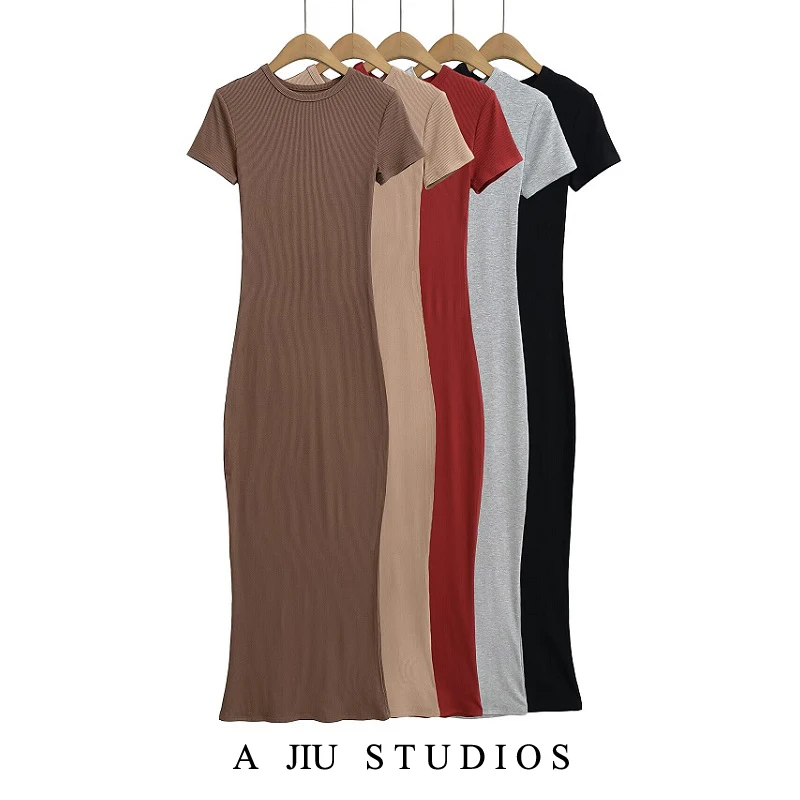 

Sexy Pure Wind round Ne Bodycon Dr Women's ort Sve Fi Tail Wrap around Long Skirt Elastic Waist Slimming Gown