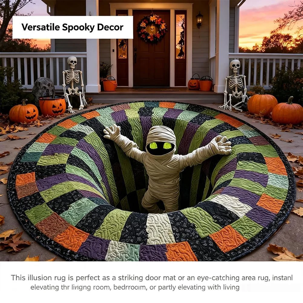 3D Illusion Skull Vortex Round Rug,Movie Room Horror Theme Anti Slip Floor Mat,For Living Room Bedroom Halloween Decoration
