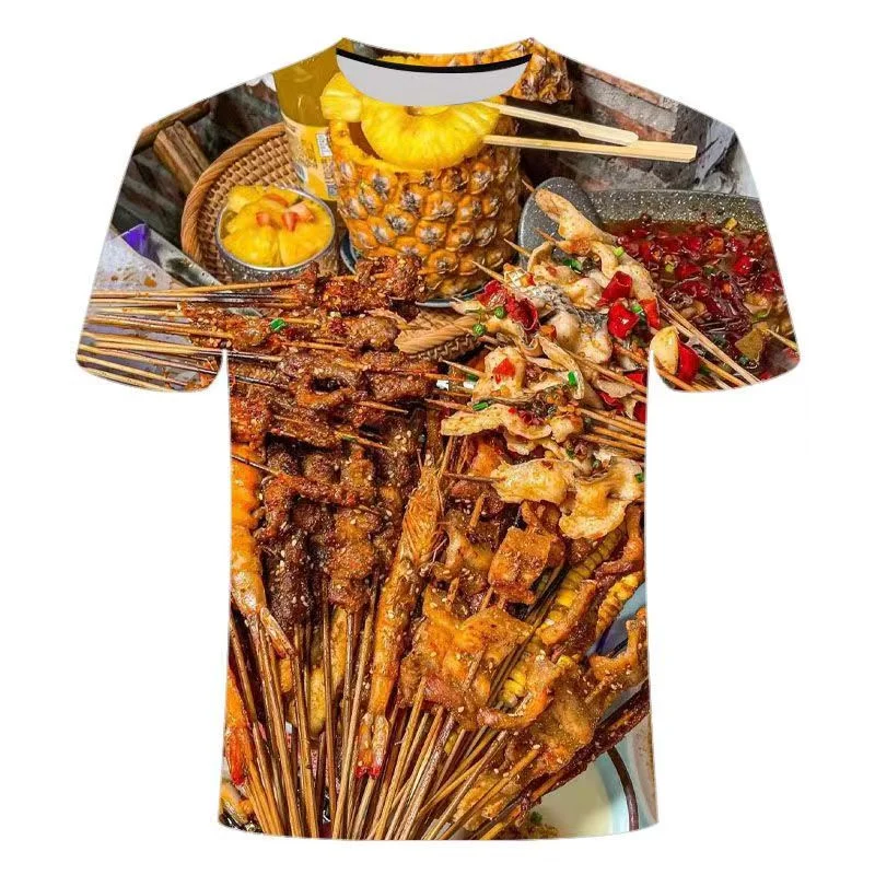 Barbecue Kebab Graphic T-shirt For Men 3D Printed BBQ Tshirt O'neck Neck Short Sleeve Tops Tee Streetwear Oversized T Shirts