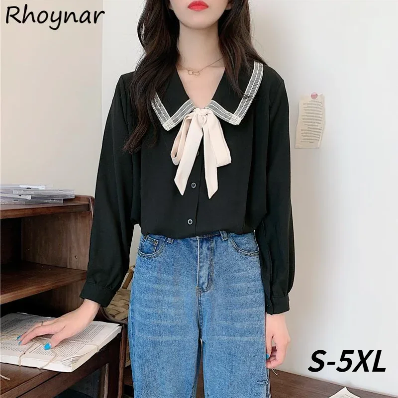 

Shirts Women Tender Baggy Peter Pan Collar Daily Bow Sweet Girls Chiffon Leisure Popular Korean Version Long Sleeve Classic Ins