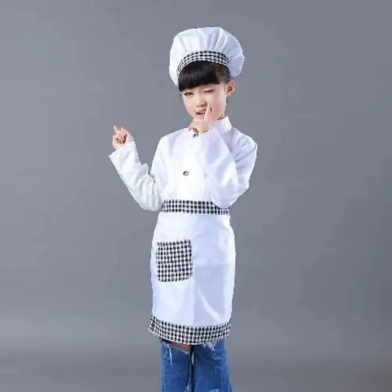 Kids Cook Tshirt Chef Uniform Children Kitchen Hat Cap Work Jackets Restaurant Halloween Performance Stage Party Cosplay Costume