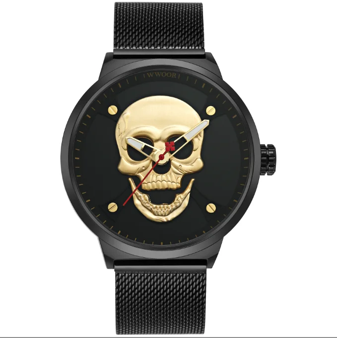 Hot selling 2025 new men's skull head watch fashion trend steel strip men's quartz watch shipped within 48 hours