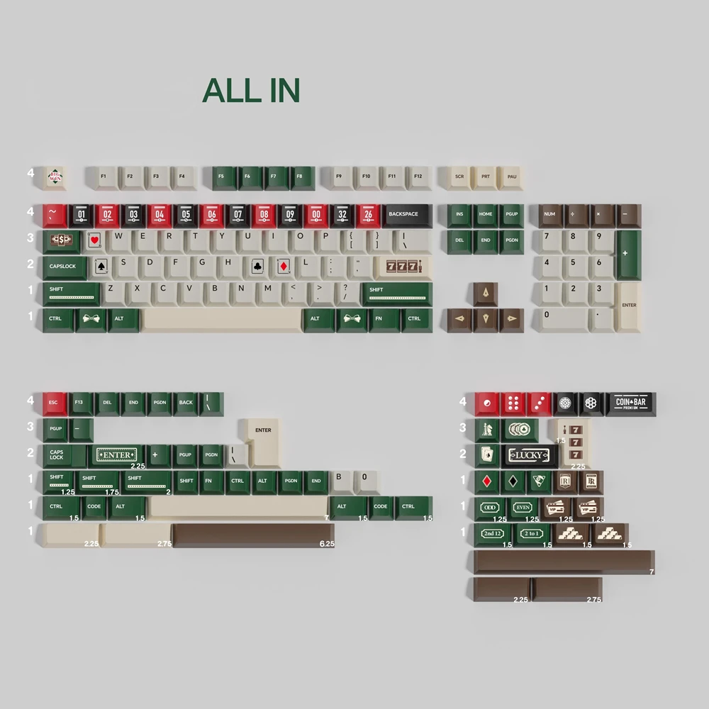 

1 Set KAT Casino Keycaps PBT 5 Side Dye Subbed Key Caps Cherry Profile Keycap For Alice Double B Split 7U Spacebar