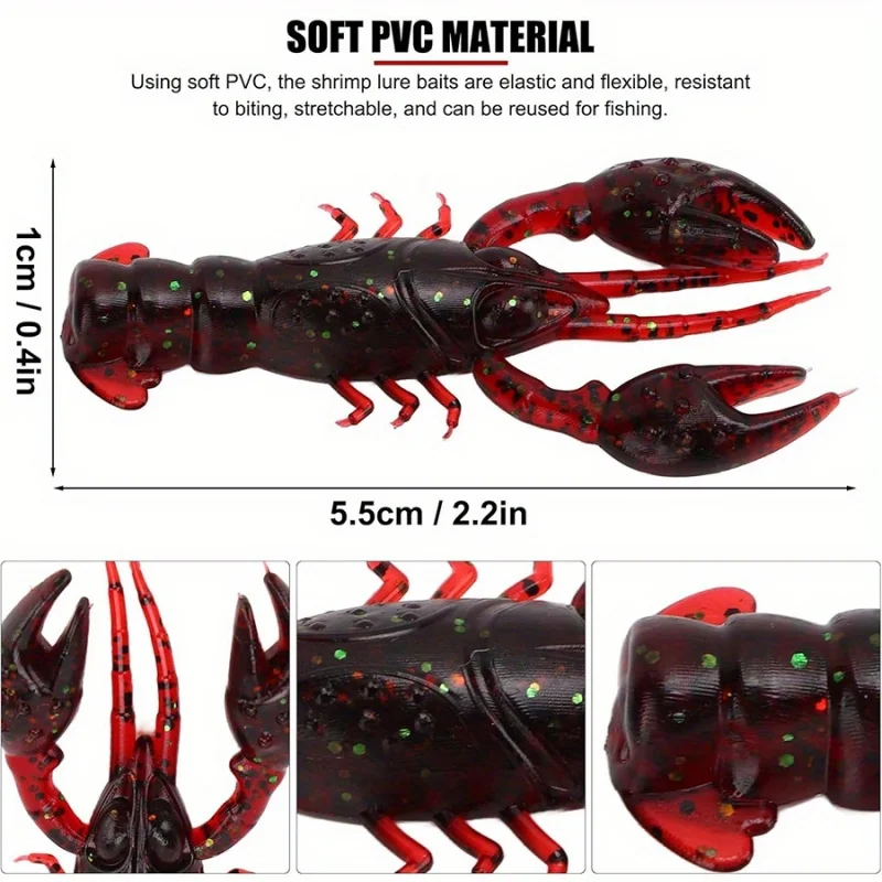20 Pieces PVC Soft Sagging Maroon Soft Fishing Lure Set, Easy-to-use Artificial Shrimp Tail Lure, Suitable for Bass Fish