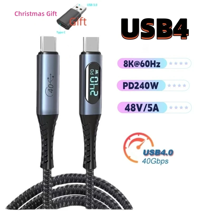 USB4.0 Display Cable Thunderbolt 4 40Gbps Type C to C Cable PD240W 48V 5A Fast Charge Cable 8K@60Hz for MacBook Laptop iPhone 15