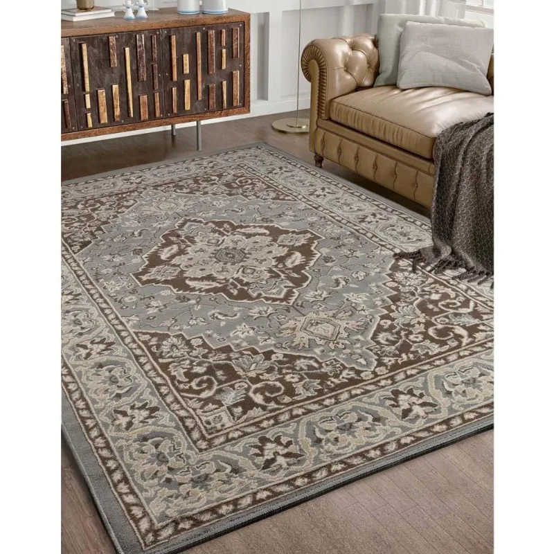 

Indoor Area Rug, Plush Carpet Cover, Traditional Oriental Medallion, for Kids or Pets, Hallway, Entry, Living Room, Dining