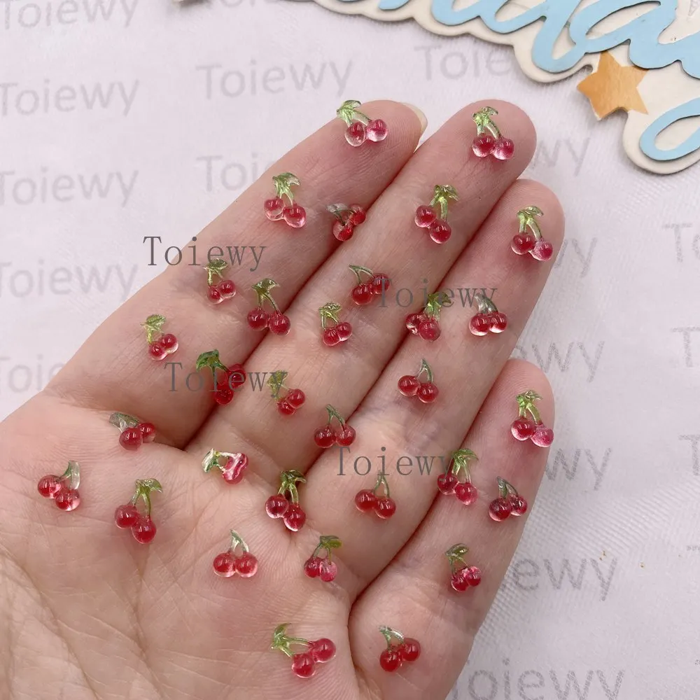 200pcs Mixed Resin Mini Glitter Colorful Cherry Fruit  Art Nail Flat Back Rhinestone Applique DIY Wedding Scrapbook Decor Crafts